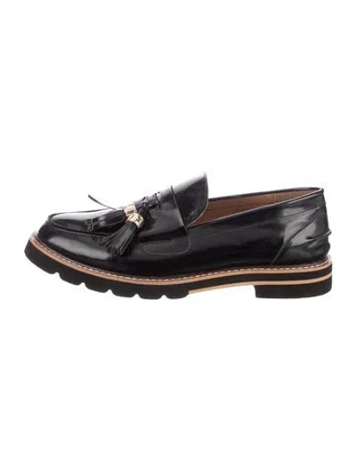 Pre-owned Stuart Weitzman Patent Leather Tassel Accents Loafers In Black