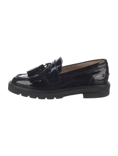 Pre-owned Stuart Weitzman Patent Leather Tassel Accents Loafers In Black