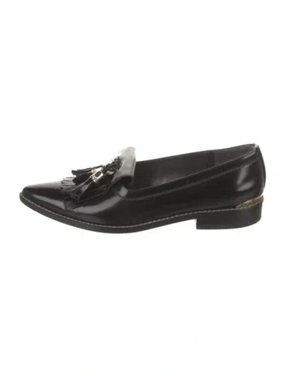 Pre-owned Stuart Weitzman Patent Leather Tassel Accents Loafers In Black