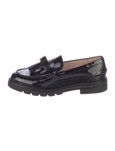 Pre-owned Stuart Weitzman Patent Leather Tassel Accents Loafers In Black