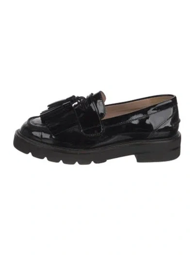 Pre-owned Stuart Weitzman Patent Leather Tassel Accents Loafers In Black