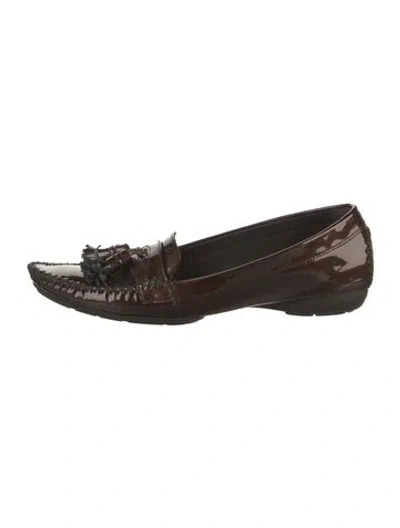 Pre-owned Stuart Weitzman Patent Leather Tassel Accents Loafers In Brown