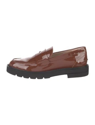 Pre-owned Stuart Weitzman Patent Leather Tassel Accents Loafers In Burgundy
