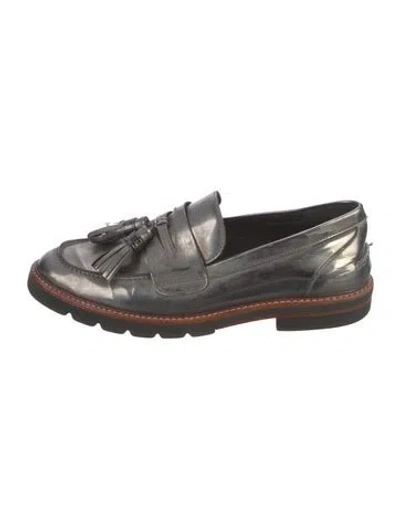 Pre-owned Stuart Weitzman Patent Leather Tassel Accents Loafers In Silver