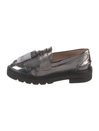 Pre-owned Stuart Weitzman Patent Leather Tassel Accents Loafers In Silver