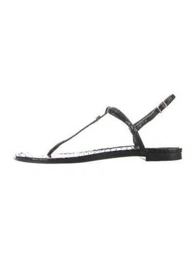 Pre-owned Stuart Weitzman Patent Leather T-strap Sandals In Black