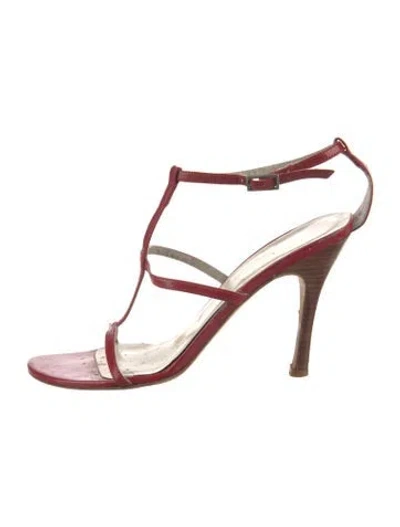Pre-owned Stuart Weitzman Patent Leather T-strap Sandals In Red