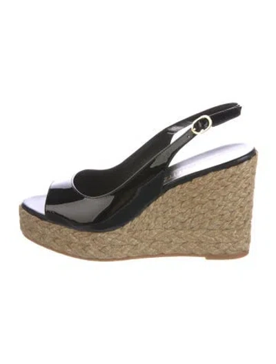 Pre-owned Stuart Weitzman Patent Leather Tweed Pattern Espadrilles In Black