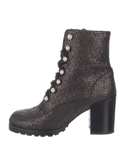 Pre-owned Stuart Weitzman Patterned Beaded Accents Lace-up Boots