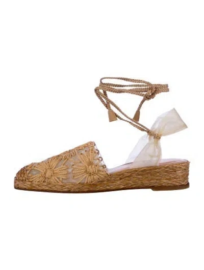 Pre-owned Stuart Weitzman Patterned Embroidered Accent Slingback Flats In Neutral
