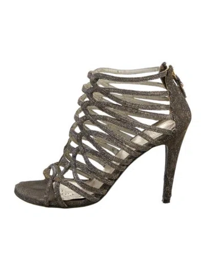 Pre-owned Stuart Weitzman Patterned Glitter Accents Gladiator Sandals In Silver