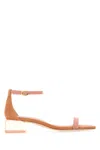 Stuart Weitzman Suede Lucite Block Heel Sandals
