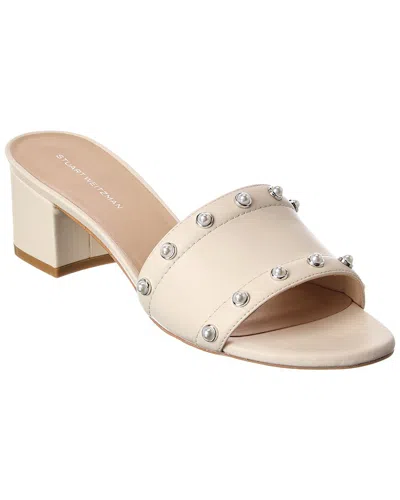 Stuart Weitzman Pearl 50 Slide Leather Sandal In White