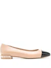 Stuart Weitzman Pearl Contrasting-toecap Ballerina Shoes In Brown