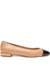 Stuart Weitzman Leather Pearl Ballet Flats With Patent Contrasting Toe In Multi