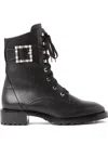 Stuart Weitzman Pearl-embellished Buckled Combat Boots In Animal Print