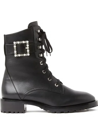 STUART WEITZMAN PEARL-EMBELLISHED BUCKLED COMBAT BOOTS