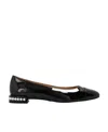 Stuart Weitzman Pearl Faux Pearl-embellished Leather Ballet Flats In Black