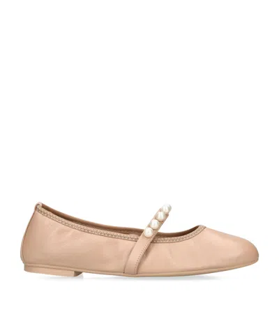 Stuart Weitzman Pearl-embellished Goldie Ballet Flats In Nude