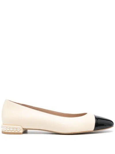 Stuart Weitzman Pearl Flat Leather Ballerina Shoes In Beige