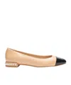 Stuart Weitzman Pearl Contrasting-toecap Ballerina Shoes In Nude