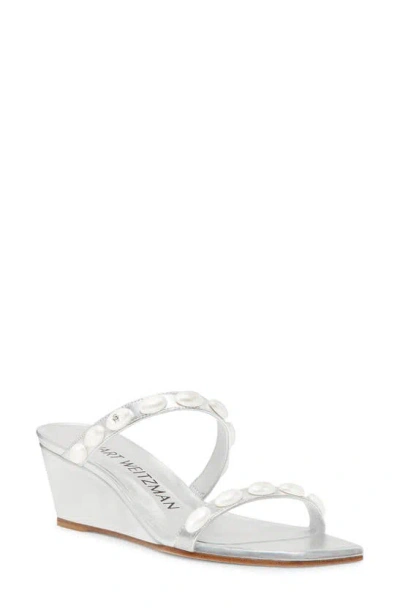 Stuart Weitzman Pearlita 50 Wedge Slide Sandal In Silver