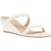 Stuart Weitzman Pearlita Leather Two-band Wedge Sandals In White