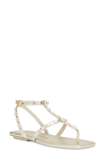 Stuart Weitzman Pearlita Studded Ankle-strap Sandals In Light Gold