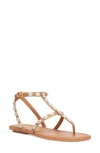 Stuart Weitzman Pearlita Stud T-strap Sandals In Tan