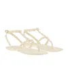 Stuart Weitzman Pearlita Stud T-strap Sandals In White