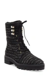 Stuart Weitzman Pearly Lace-up Lug Sole Bootie In Black