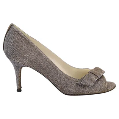 Pre-owned Stuart Weitzman Peep Toe Bow Detail Heels In Silver Polyester