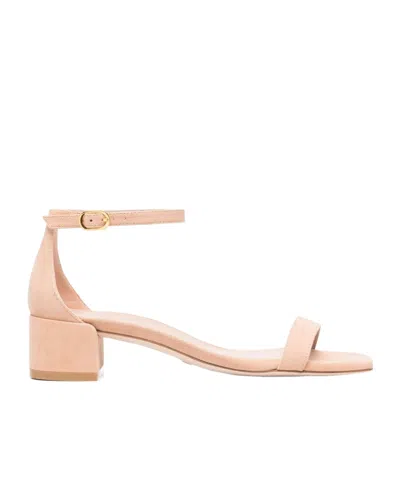 Stuart Weitzman Peep-toe, Patent-leather Booties In Nude
