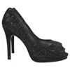 Stuart Weitzman Peep-toe Pumps In Black Glitter In Black