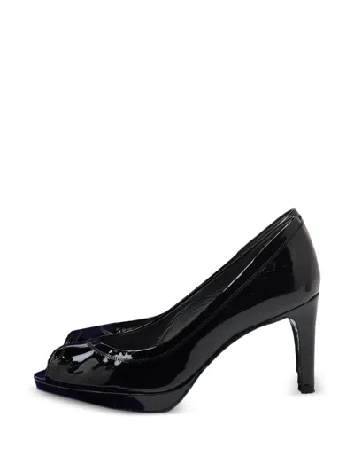 Pre-owned Stuart Weitzman Peep-toe Patent Leather Pumps In Black