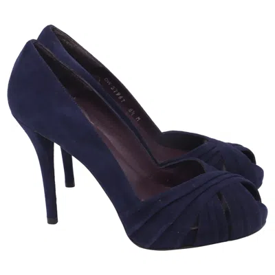 Stuart Weitzman Peep-toe Pumps In Navy Blue Suede
