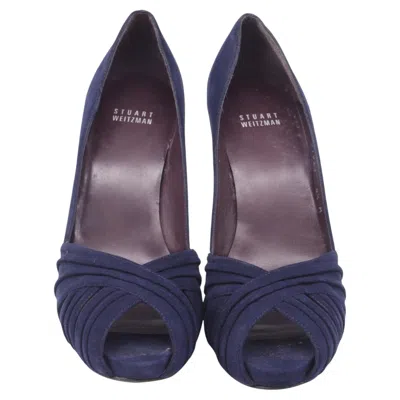 Pre-owned Stuart Weitzman Peep-toe Pumps In Navy Blue Suede