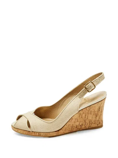 Pre-owned Stuart Weitzman Peep-toe Slingback Pumps In Neutral