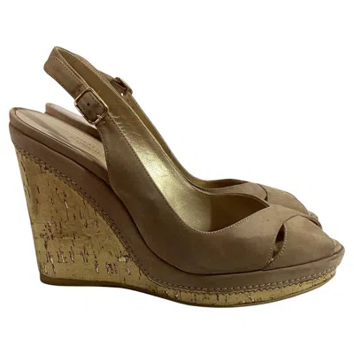Pre-owned Stuart Weitzman Peep-toe Slingback Wedge Pumps In Brown Suede