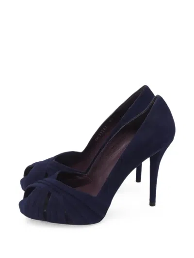 Pre-owned Stuart Weitzman Peep-toe Suede Pumps In Blue