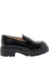 Stuart Weitzman Round Toe Chunky Sole Glossy Loafers In Black