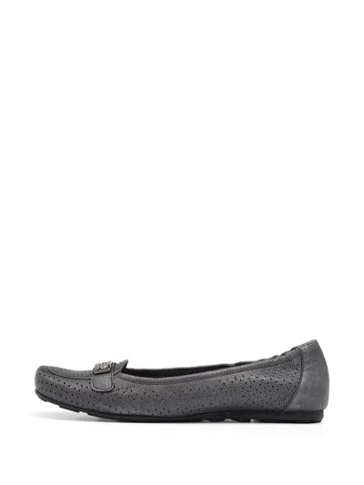 Pre-owned Stuart Weitzman Perforated Crystal-embellished Loafers In Gray