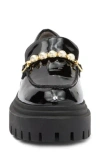 Stuart Weitzman Perla Imitation Pearl Lug Sole Loafer In Black