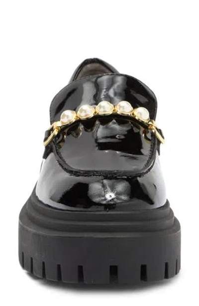 Stuart Weitzman Perla Imitation Pearl Lug Sole Loafer In Black