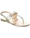 Stuart Weitzman Perla T-strap Leather Sandal In Gold