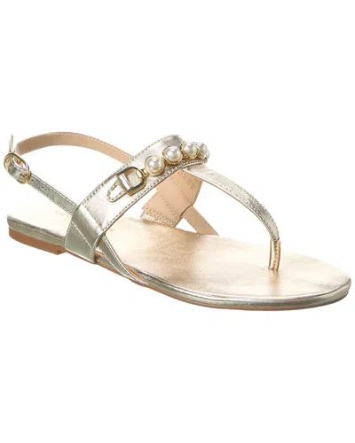 Stuart Weitzman Perla T-strap Leather Sandal In Gold