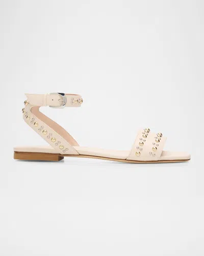Stuart Weitzman Perry Embellished Leather Flat Sandals In Neutral