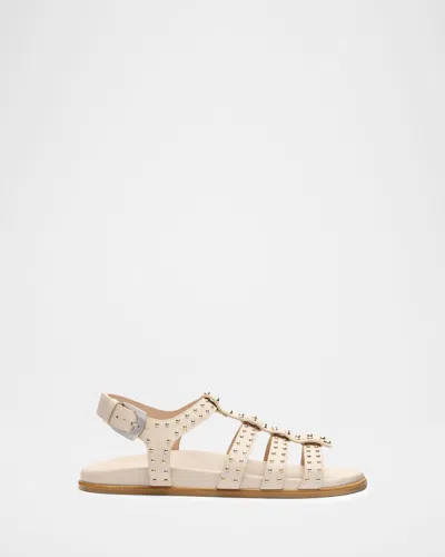 Stuart Weitzman Perry Studded Leather Fisherman Sandals In Gold