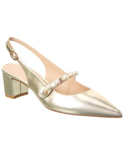 Stuart Weitzman Pia Mary Jane Leather Slingback Pump In Gold