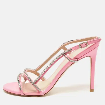 Pre-owned Stuart Weitzman Pink Leather And Pvc Mondrian Glam Sandals Size 39
